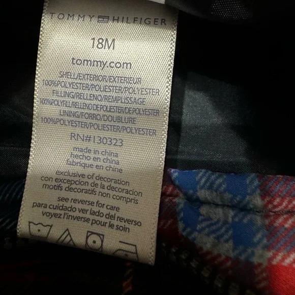 Tommy Hilfiger Vest 18M Baby Red Blue Plaid Full Zip Puffer Pockets Kids Toddler - Picture 5 of 8